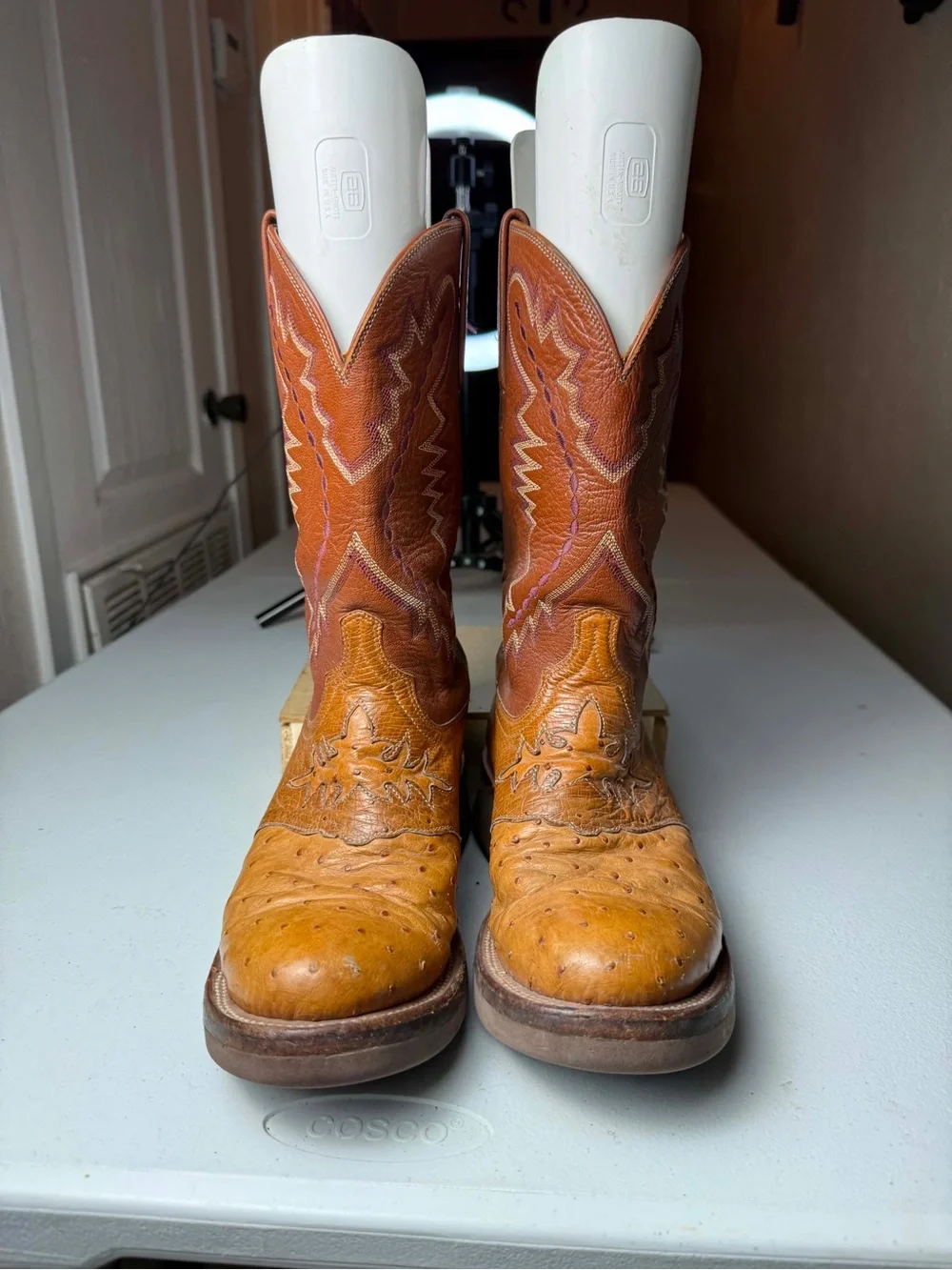 Lucchese 2000 Full Quill Ostrich Skin Tan Leather Western Cowboy Boots Sz 7